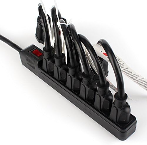UL Listed 6-Outlet Surge Protector Power Strip with 2-Foot Power Cord, 200-Joule (15A/875W) with 6 Pack 18 AWG Universal Power Cord for NEMA 5-15P to IEC320C13 (10A/300V)