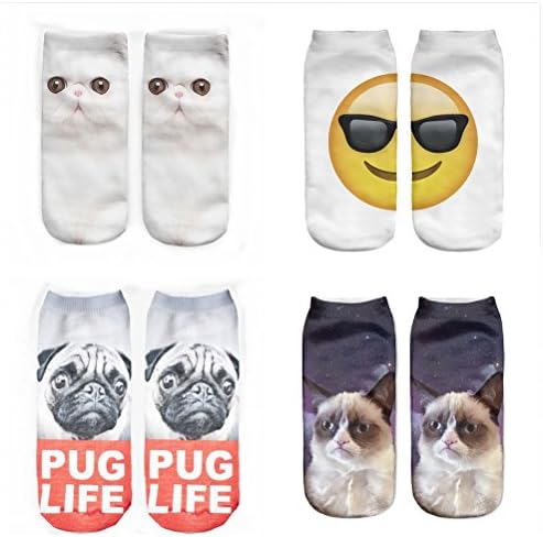 Womens Cute 3D Printed Ankle Socks,Funny and Cool Casual Low Cut No Show Socks for Women (Cat&amp;Dog)