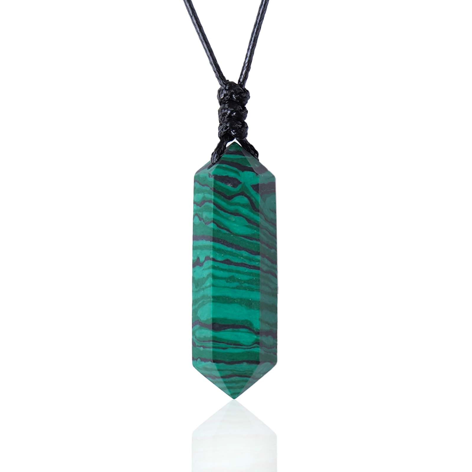 RJINGSHI Bullet Necklace for Women Malachite Crystal Necklace Handmade Woven Healing Crystal Men and Women Necklace Gift