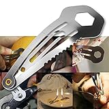 Eutuxia Mini Multitool Hair Clip. 8-in-1 Multifunction Stainless Steel Everyday Carry Tool Works as Flat Head, Small, and Large Screwdriver, Ruler, Cutter, 8mm(5/16) Wrench, Trolley Coin, and Hairpin.