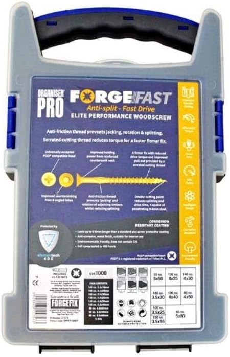 ForgeFix ForgeFast Elite Fast-Start Woodscrews Assortment Zinc Yellow 1000pc