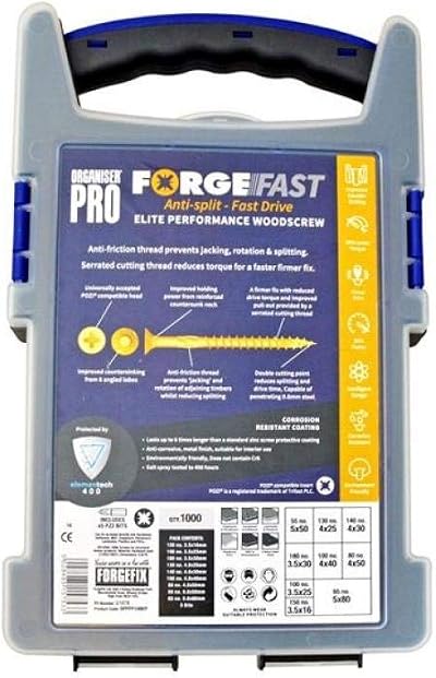 ForgeFix ForgeFast Elite Fast-Start Woodscrews Assortment Zinc Yellow 1000pc
