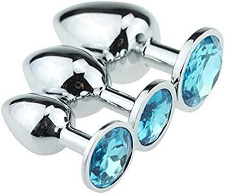 APMIX 3PCS Metal Stone with Jewelry Stimulation Toys-Light Blue