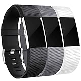 Maledan Bands Replacement Compatible with Fitbit Charge 2, 3-Pack, Black/White/Gray, Small