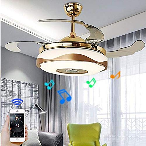 Vhouse 36 Inch Ceiling Fans with Lights and Bluetooth Speaker, Modern Invisible Leaf Chandelier Fan with Remote Control 7 Color Dimmable for Bedroom Living Room (A)