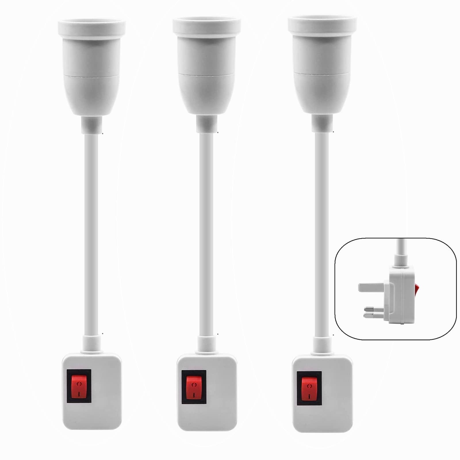 Plug in Wall Lamp E27 Lamp Holder with On/Off Switch, 360°Flexible Extension Screw Lamp Socket White Table Lamp for Bedroom, Office, Studio, Without Bulbs.