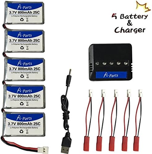 A-Parts Useful One 5 Pcs Upgraded 3.7V 800mAh 25C Lipo Battery with 5 In 1 Charger for Drone Syma X5 X5c X5c-1 X5sc X5sc-1 X5sw RC Quadcopter Longer Flight Time