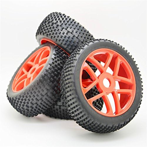 4PCS RC 1/8 Off-Road Car Buggy Rubber Tyre Tires &amp; Wheel Rim Red Have Foam Inserts