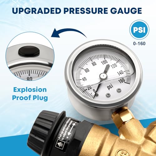 Kohree RV Water Pressure Regulator Valve, Adjustable Handle Brass Lead-Free RV Water Pressure Reducer with Gauge and 2 Inlet Screened Filters for RV Camper Travel Trailer Garden