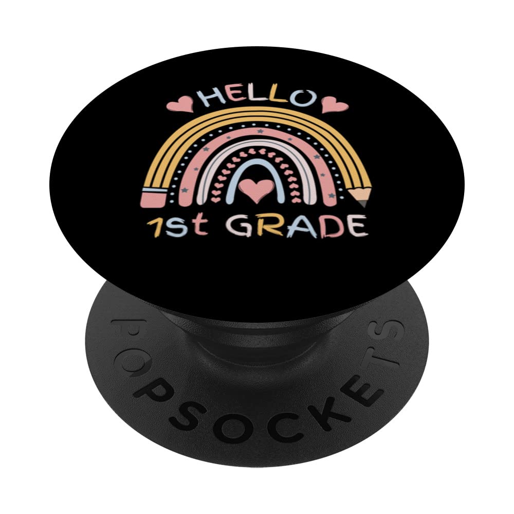 Hello 1st Grade Cute Pencil Rainbow Back to School - Kids PopSockets Adhesive PopGrip