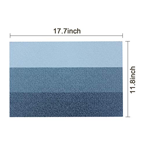 Familighter Placemats for Dining Table Set of 6 Woven Vinyl Washable Table Placemats Table Decoration Heat Insulation Stain Resistant Blue-Strip