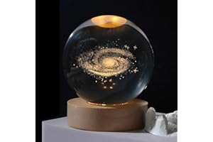 3D Crystal Ball Milky Way Galaxy LED Night Light with Wooden Base,16 Colors Change with Remote Control,6cm Universe Galaxy Gl