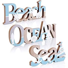 TideAndTales Coastal Decor Set of 3 Wooden Beach Signs: Beach, Ocean and Sea - Beach Decor for Beach House or Office… 51P9M3zmECL. SS280