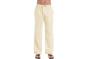 YuKaiChen Men's Linen Cotton Yoga Pants Casual Loose Sweatpants Beach Trousers Lounge Pants