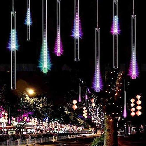 LED Meteor Shower Lights with 30cm 8 Tube 144 LEDs,Sankty Falling Rain Lights, Icicle Snow Fall String LED Cascading Lights for Wedding, Party, Holiday, Xmas Decoration (multicolor)