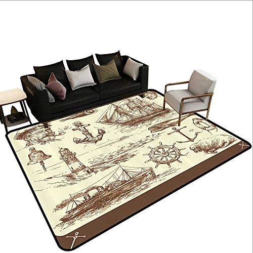 Throw Rugsï¼ŒMarine Navy Captains,Ocean Retro Drawing Effect Framed Design 35"x 59" Office Chair Floor Mat Foot Pad