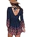 Women's Deep V Neck Backless Print Playsuit (S, Navy)