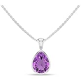 LUSTRE AND LIGHT Natural Amethyst Pendant Necklaces for Women in Sterling Silver/18K Yellow Gold/Rose Gold Vermeil, February Birthstone Jewelry Gifts for Her Birthday, Anniversary (Oval, Pear, Round)