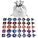 iBaseToy DND Dice Set, Polyhedral 7-Die Dice Set, Role Playing Game Dice Dungeons Dragons, Double Colors D&D Dice Sets Table Games Grey Pouch