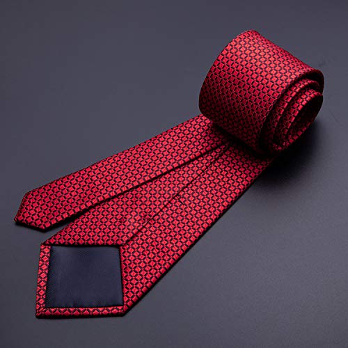 YOHOWA Men Red Ties Solid Silk Tie and Pocket Square Cufflinks Set for Wedding Party Tuxedo