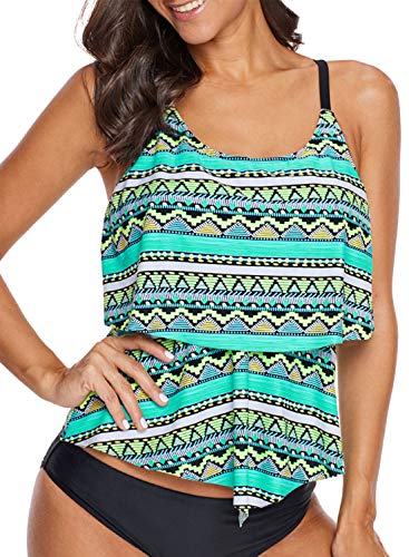 Aleumdr Womens Striped Printed Ruffled Flounce Tankini Swim Top No Bottom S - XXXL