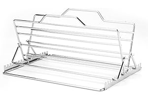 Adjustable Turkey Roasting Rack for Camping Picnic BBQ - Stainless Steel Folding Roasting Pan Set with Grill for Ribs Chicken
