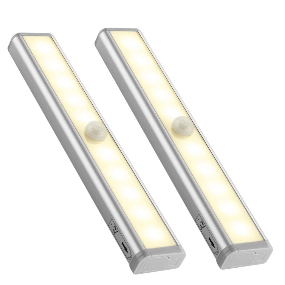 Flexzion Under Cabinet Lighting LED Motion Sensor Closet Lights, Detector Activated, Stick On Night Light Bar for Hallway Stair Counter Cupboard Drawer Cabinet Door, Battery Operated - 2 Pack