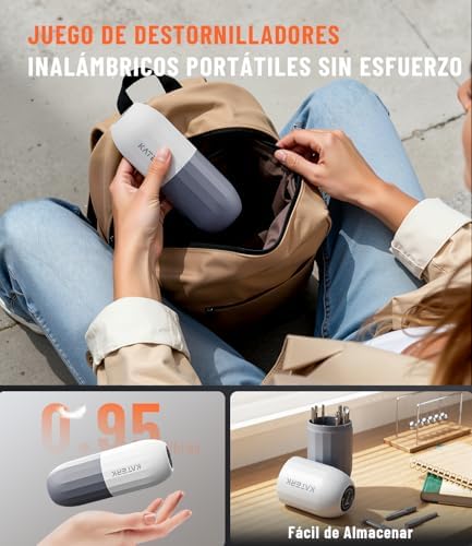 Mini Destornillador Eléctrico, 1500 mAh Juego de Destornilladores de Precisión con 12 Puntas S2 Magnéticas, 3 Ajustes de Torque, Pantalla LED, sin Cable, para Cámaras, Reloj Portátil - Blanco