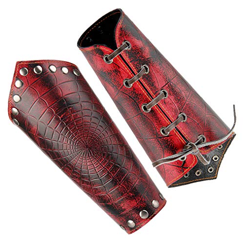 Arm Bracers Leather Armband Guard Spider Web Archery Armguard Medieval Armor Costume Wrist Gauntlet 2PCS