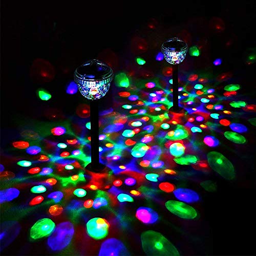 Pack of 2 Colorful Solar Lights Outdoor Garden Stake Light; Jomilly Pathway Waterproof Disco Light Show Yard Decorations, Lawn Lights for Courtyard Villa.