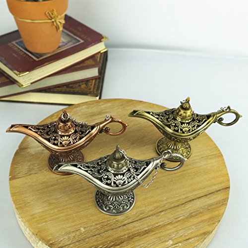 Xuanhemen Carving Hollow Zinc Alloy Magic Lamps Retro Ornaments Incense Burner Retro Wishing Oil Light Home Decor Gift
