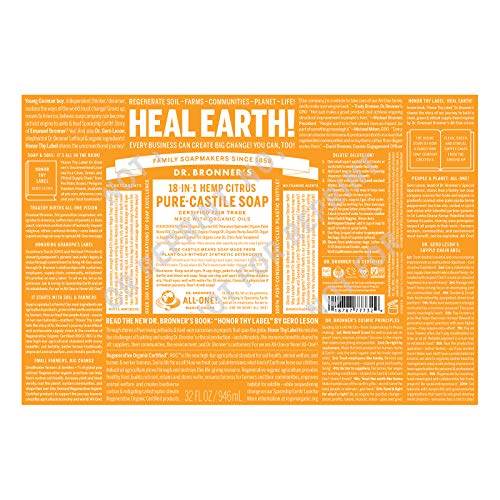 Dr. Bronner’s - Pure-Castile Liquid Soap (Citrus, 32 ounce) - Made with Organic Oils, 18-in-1 Uses: Face, Body, Hair… - Image 2