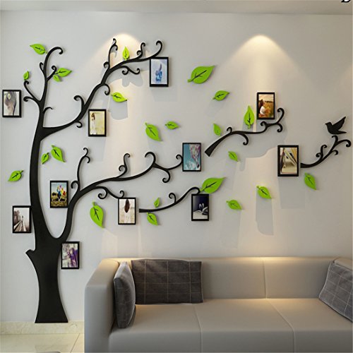 3D Wall Stickers Plastic Tree Wall Decal Home Decorations with Family Photo Frames for Children's Room, Kindergarten, Baby Room, Restaurant, Family (L: 175 * 230CM, Light Green Right)