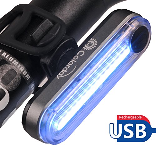 Colorday Ultra Bright Bike Tail Light USB Rechargeable Waterproof Bicycle Rear Light – Easy to Install High Intensity Blue Rear LED Accessories Fits on Any Bikes, Helmets (Blue)