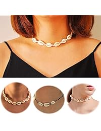VALIJINA 6 Pieces Natural Shell Choker Necklace Handmade Shell Pendant Necklace with Adjustable Rope for Women Girls
