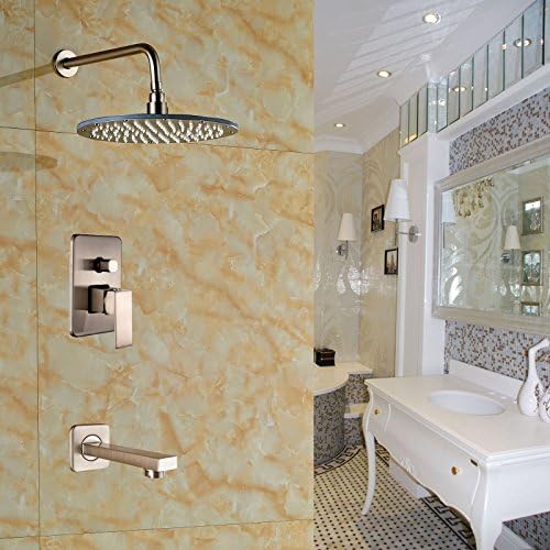 Oulantron 2-way Mixer 12" Round Rain Shower Head with Tub Spout Tap Brushed Nickel