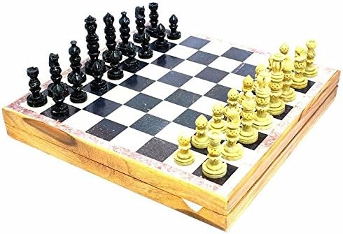 Set Of Authentic Xl 14" Hand Carved Marble Chess Board & Pieces From Israel Gift