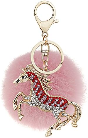 Ayiqi Solid Color Rabbit Plush Ball Horse Pendant Keychain Fluffy Handbag Charm Key Ring Car Key Decoration (Color 10)