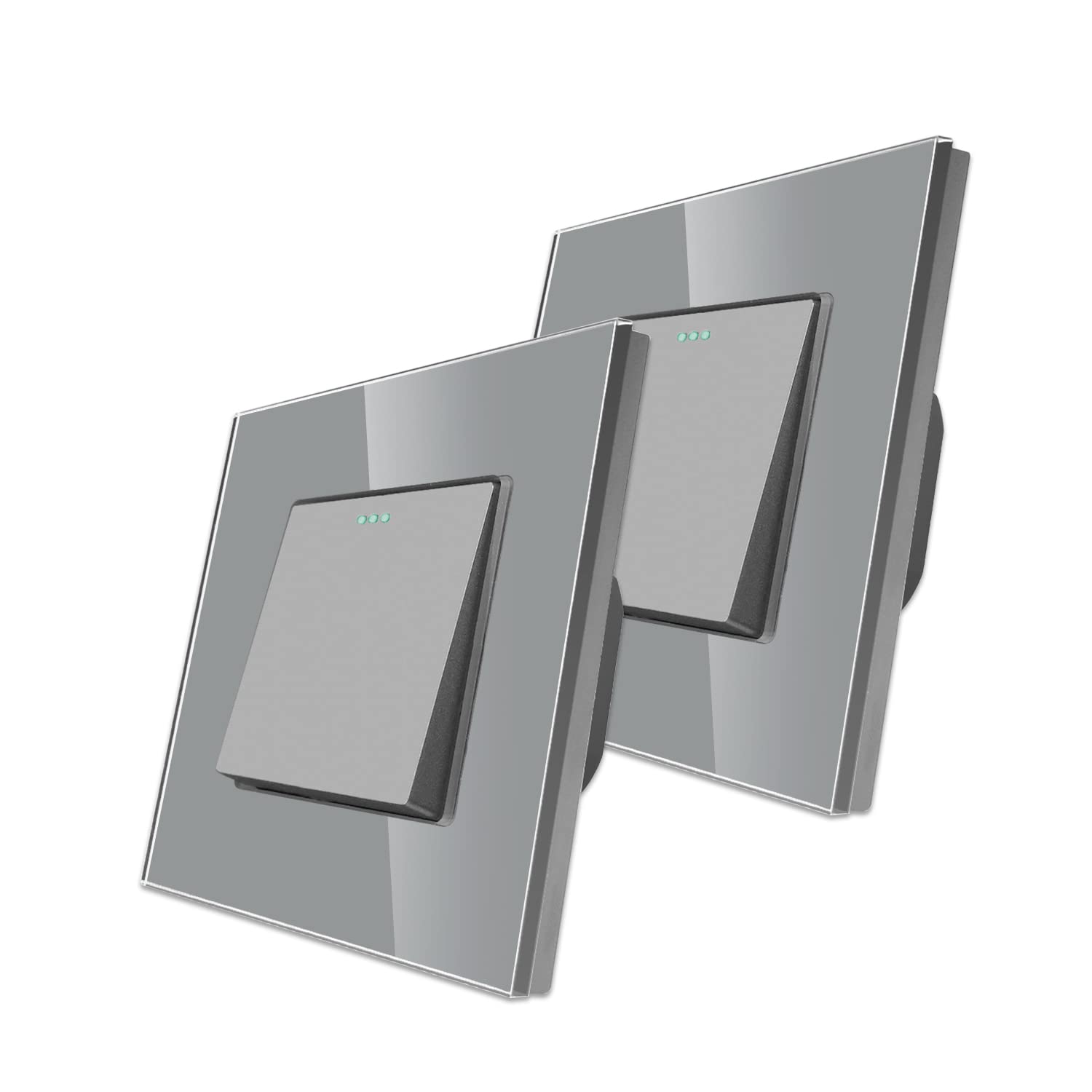 CNBINGO 2-Way Rocker Button Light Switch, Glass Panel Wall Switch