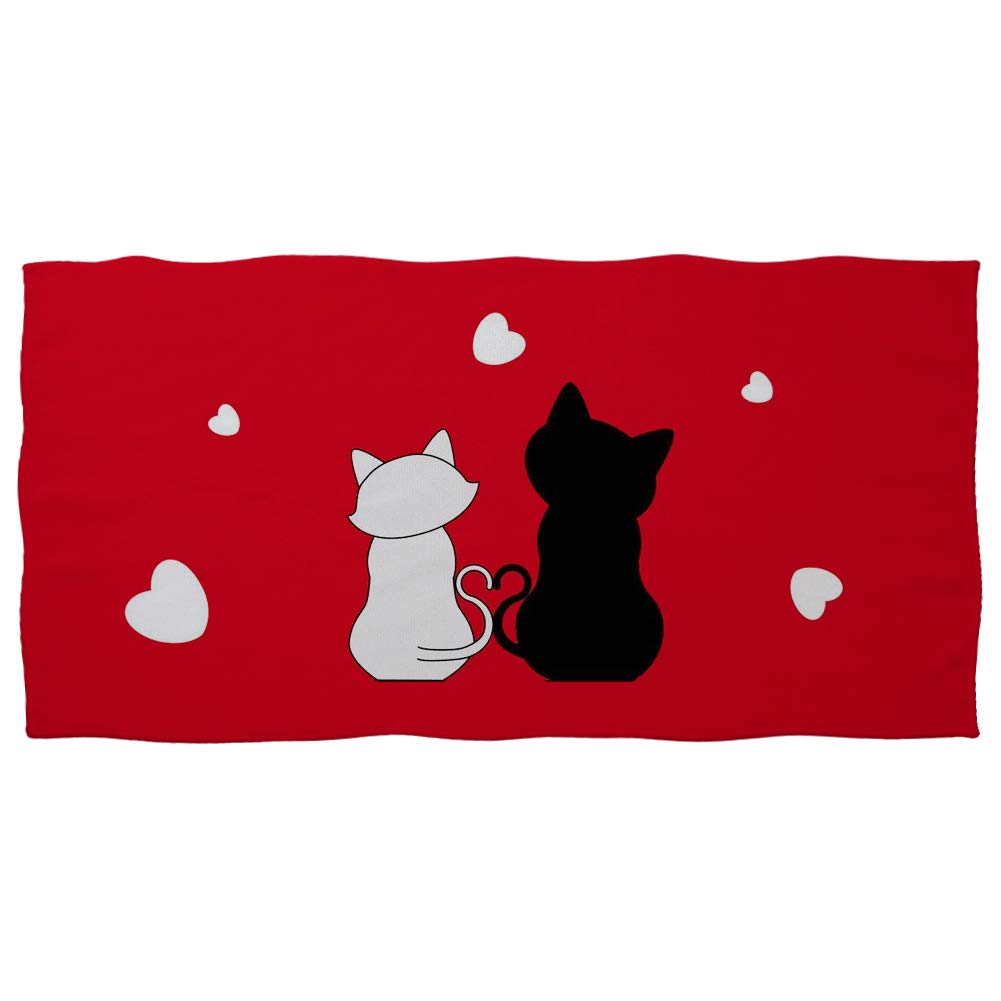 Showudesigns Cat Heart Cotton Bath Towel Thin Travel Girls Women Absorbent Bath Sheet for Yoga Camping Surfing Swimming Gym - Red
