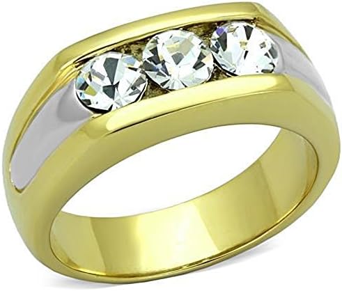 YourJewelleryBoxMens gold ring two tone 3 stone signet pinky anniversary stainless steel stamped 1615