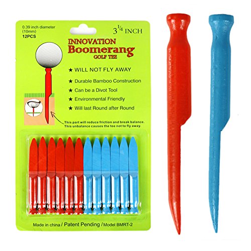 Boomerang Golf Tee Divot Tool Not Fly Away 3 1/4 inch Long Durable Bamboo Construction, Pack of 12