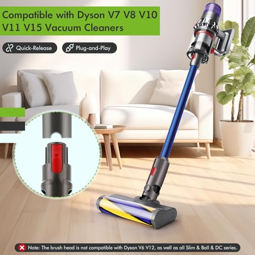 LBOYLOVE® Quick-Release Hardwood Floor Brush Head with Dust Detection Light for Dyson V7 V8 V10 V11 V15 Vacuum Cleaner, Soft Roller Clean Head Attachment with Dust LED Light for Hard Floor