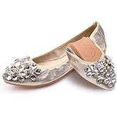 Women's Ballet Flats Foldable Casual Sparkly Rhinestone Wedding Ballerina Shoes Comfort Slip on Walking Flat Shoes