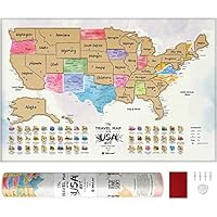 Detailed Scratch Off USA Map - Premium Edition - Watercolor United States Travel Map Gift (16x24in) by 1DEA.me