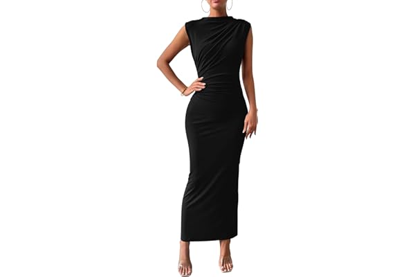 BTFBM Women Ruched Bodycon Maxi Dresses Summer Casual Sleeveless Lightweight Slit Elegant Cocktail Wedding Guest Dress