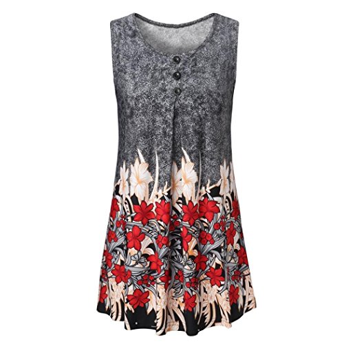 Click Here to See More Images NREALY Fashion Women’s Sleeveless Tunic For Leggings Swing Flare Button Tank Tops(Red ,X-Large)