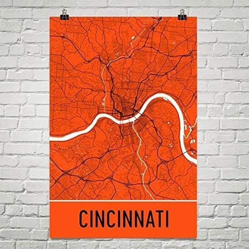Amazon Com Cincinnati Poster Cincinnati Art Print Cincinnati Wall Art Cincinnati Map Cincinnati City Map Cincinnati Ohio City Map Art Cincinnati Gift Cincinnati Decor 12 X 18 Orange And Black Posters Prints