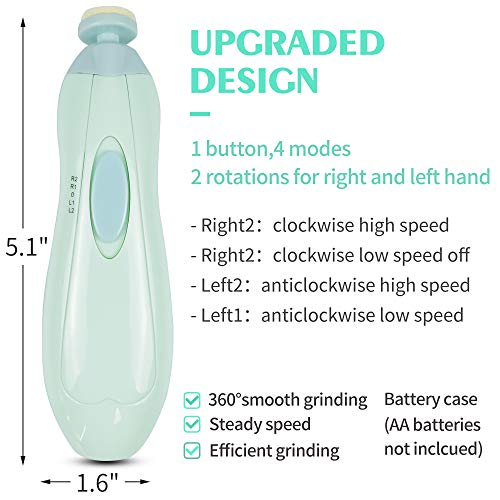 Baby Nail File Electric Nail Trimmer with Clippers,Baby Nail Clipper with LED Light,Whisper Quiet Design Safe for Newborn Toddler Kids or Women,Toes and Fingernails Care (Green)