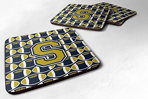 Caroline's Treasures CJ1074-SFC Letter S Football Blue and Gold Foam Coaster Se…